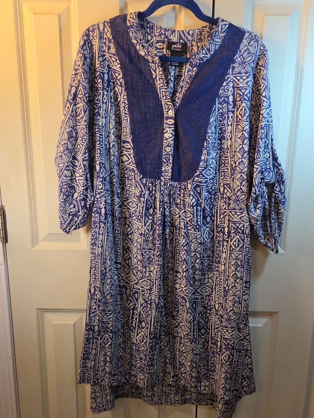Cabernet Blue and White Printed Long Sleeve Tunic Dress